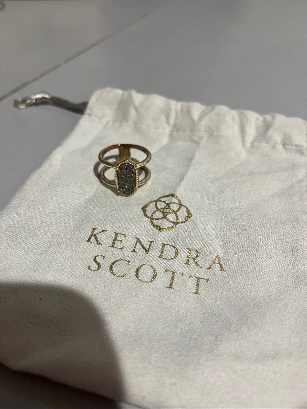 Kendra Scott Gold-Tone Ring with Charcoal Druzy Oval